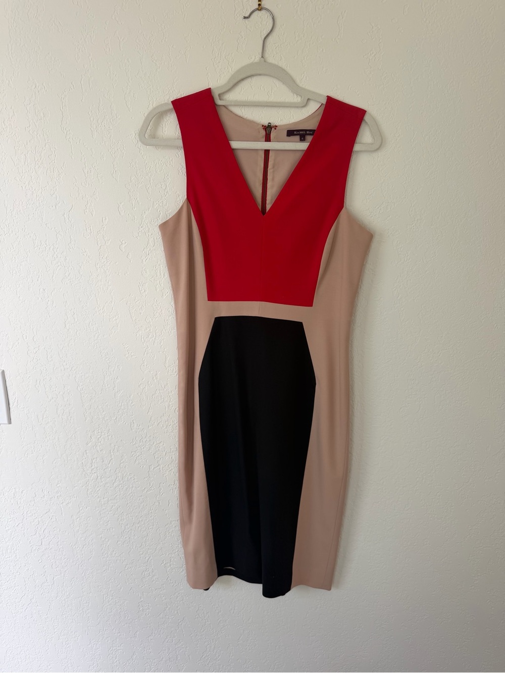RACHEL Rachel Roy Red, Beige & Black Colorblock Midi Sheath Dress